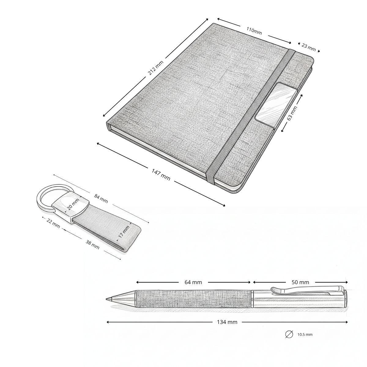 Set PARATY: Libreta de Notas, Bolígrafo y Llavero