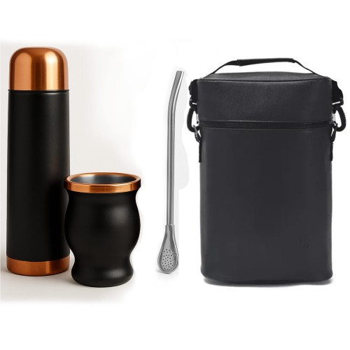 Set de Mate color ENCOBRIZADO /NEGRO con Bolso MAT03