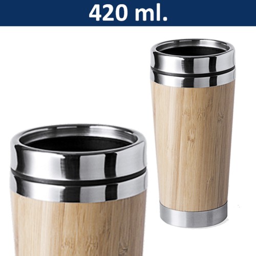 Mug Tazón Acero Inoxidable Termico / bamboo M2