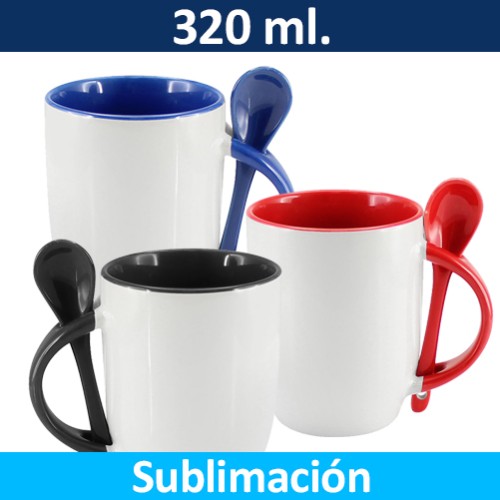 Mug Tazón ceramico Sublimación Bicolor con Cuchara 99444