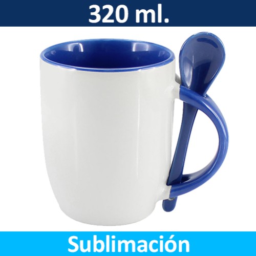Mug Tazón ceramico Sublimación Bicolor con Cuchara 99444