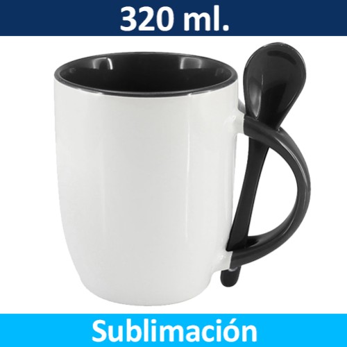 Mug Tazón ceramico Sublimación Bicolor con Cuchara 99444