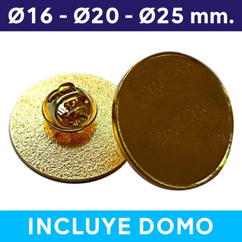 Piocha con Domo Broche Redondo 16mm, 20mm, 25mm DORADO (pins)