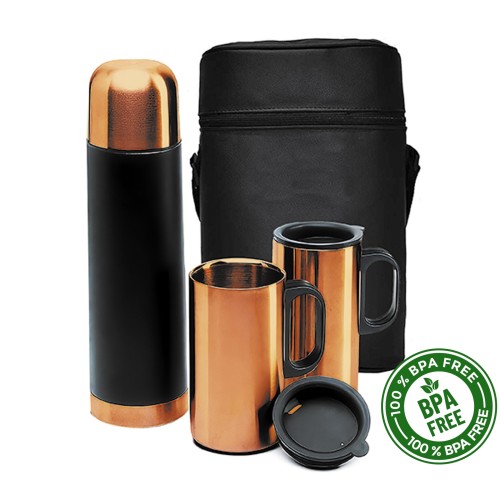 Set Botella Acero Inoxidable Térmica + mugs M74 ENCOBRIZADO