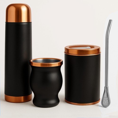 Set de Mate color ENCOBRIZADO /NEGRO con Bolso MAT02